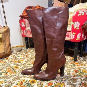 GORGEOUS Enrico Antinori Brown Leather Tall Heeled Boots Made Italy - 38.5 EU